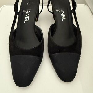 CHANEL Black Suede Slingback Heels